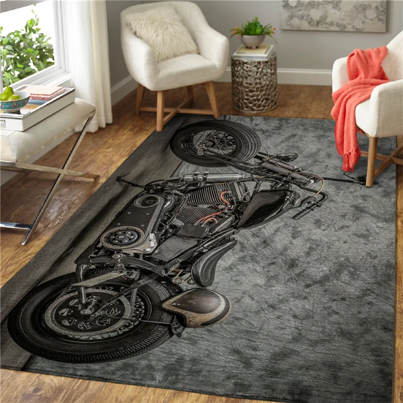 Motocicleta 3d impresso tapete tapetes anti-deslizamento grande tapete decoração para casa sala de estar flanela impressão quarto antiderrapante