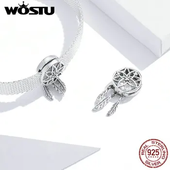 

Wostu 925 Sterling Silver Charm&Beads Boho Style Dream Catcher Feather Charms for Original Bracelet for Women Jewelry FIX115