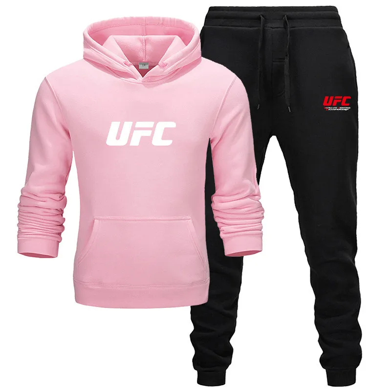 Новинка, UFC, Осень-зима,, мужские комплекты, толстовка+ штаны, два предмета в комплекте, повседневный спортивный костюм, мужская спортивная одежда - Цвет: Pink-B  black-R