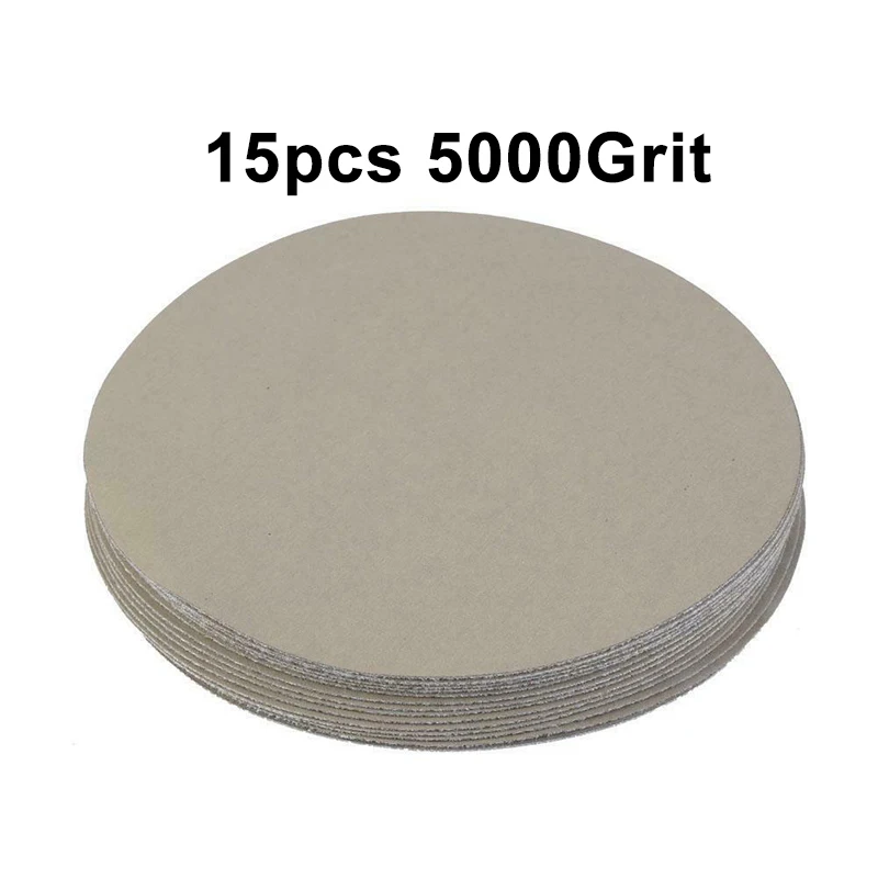 5000# 15pcs Sander Disc Round Sandpaper 180# 400# 1500# 5000# 10000# Grit Sand Polishing Paper Pad 5inch