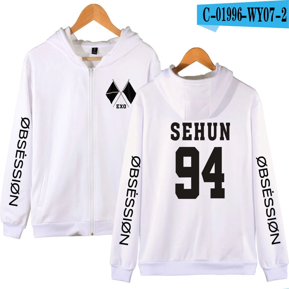KPOP EXO Sixth Album OBSESSION EXO THE STAGE THE Plate, толстовки с капюшоном на молнии, женские/мужские модные толстовки на молнии - Цвет: picture color