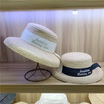 

202003-yu701636723 Hepburn style Handmade raffia letter ribbon bucket cap women fishermen hat