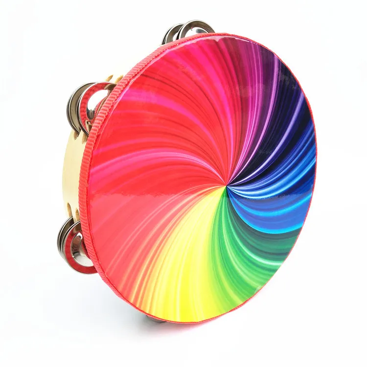 1 Orff Percussion Instrument 8 Inch Double Row Colorful Wooden Tambourine Rainbow Tambourine Tambourine Hand Drums Stage Props - Цвет: 1