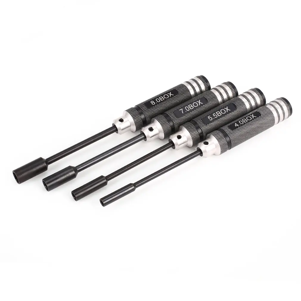 

4pcs Long Handle Steel Hex Screwdriver Sleeve Set Kit Tool 4.0 5.5 7.0 8.0mm For RC Model Helicopter Car Racing Drone Aircraft