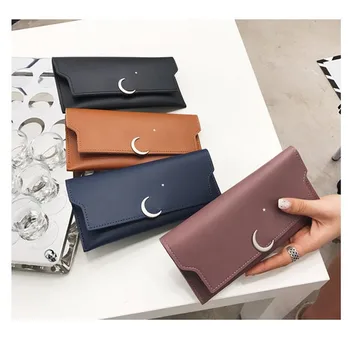 

2020 New Style Ladies Long Star Moon Wallet Purse Casual PU Decorative Clutch Bag Purse Thin Wallet Card Key Money Coin Bag