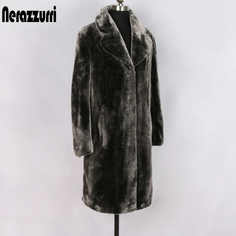 Nerazzurri осеннее искусственное меховое Женское пальто с зазубренным лацканом, с длинным рукавом, плюс размер, светоотражающая Женская куртка,длинная пушистая куртка искусственный мех большой размер 4xl 5xl 6xl 7xl