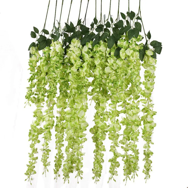 Artificial Silk Wisteria Vine Ratta Silk Hanging Flower Wedding Decor,6 Pieces,(Green