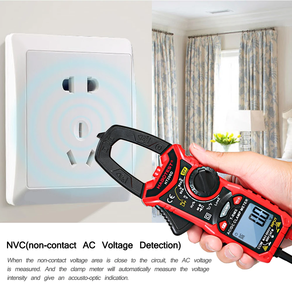

Digital Ammeter AC/DC Amp Meter HT206A/HT206B/HT206D Clamp Meter Voltmeter Clamp Voltage Indicator Multimeter