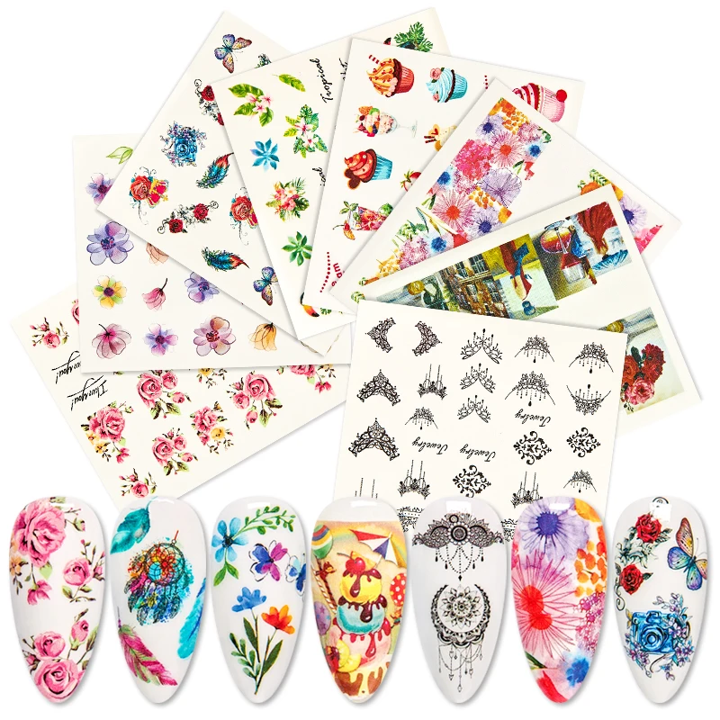 1 Sheet Embossed 3D Nail Stickers Blooming Flower Art Decals Adhesive Manicure Tips Decorations | Красота и здоровье