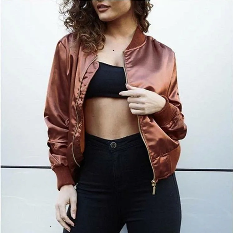 Autumn Jacket Mujer Women Solid Fashion Basic Slim Bomber Long Sleeve Coat Casual Fit Outerwear With Zipper |