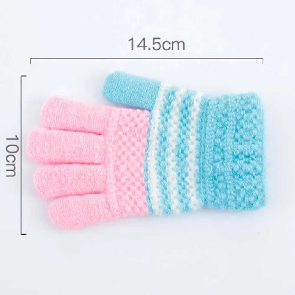 Winter Warm Gloves Children Knitted Stretch Mittens Kids Girls Boys Gloves Full Finger Gloves Multicolor Thick Gloves