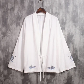 

2020 Retro Open Stitch Jacket Men Printed Harajuku Jacket Coat Spring Casual Jacket Male Kimono Cardigan Vintage Linen Hanfu