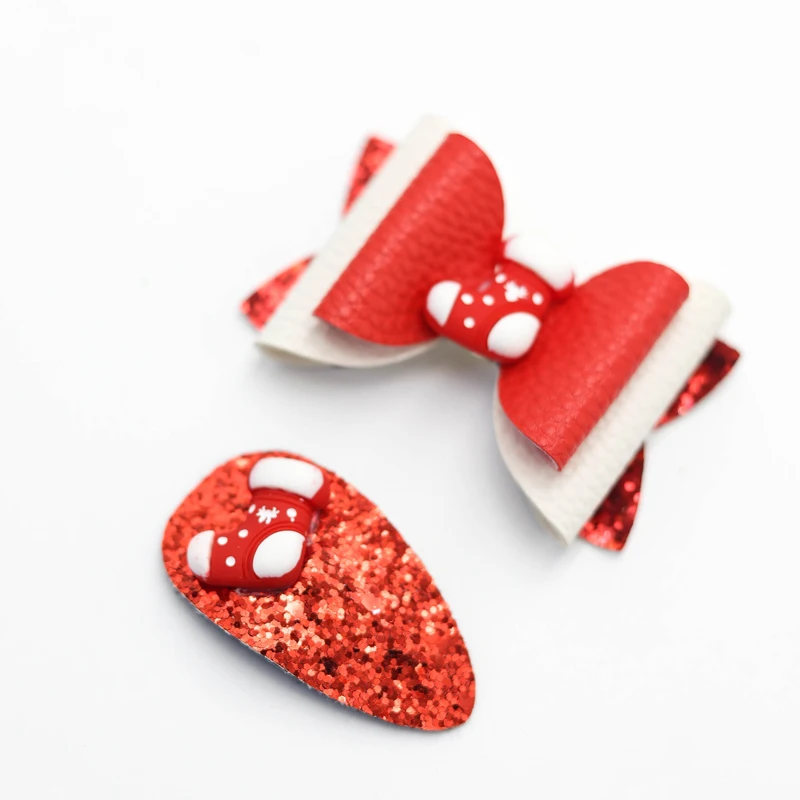 Мультяшные рождественские чулки с бантом кожаные блестящие заколки Kawaii для