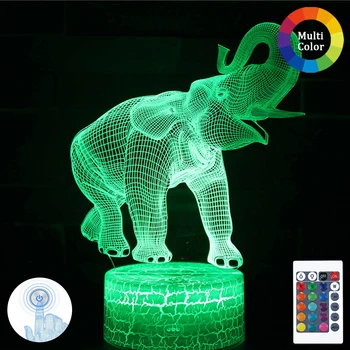 

Elephant Pattern 3D Illusion Night Light Remote Control Multi-color Night Table Lamp Bedroom Corridor Decoration Lamp G22