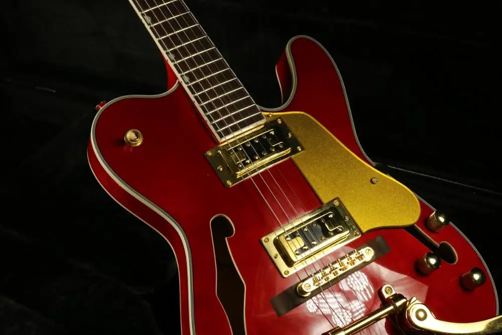 

Lzeal hollow body arched top back tl electric guitar gold pickguard white binding fretboard guitar guitarra free shipping