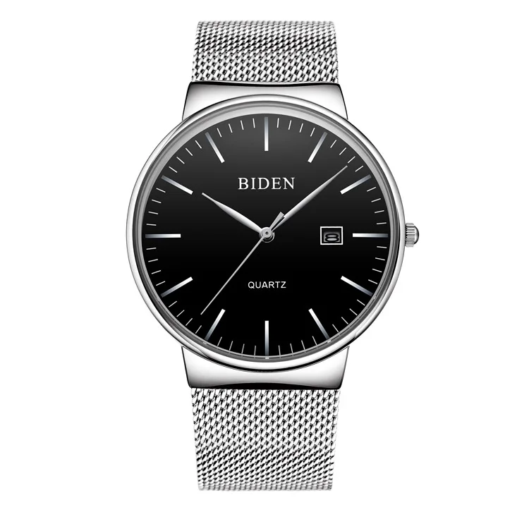 

Biden Ultra-Thin Calendar Business Clean Steel Mesh Belt Watch Simple Fashion MEN'S Watch