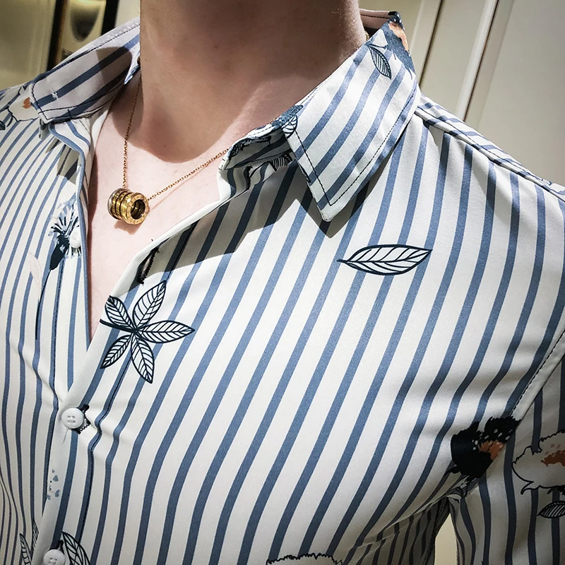 Полосатая Мужская рубашка Camisa Social Masculina с длинным рукавом, мужская рубашка Chemise, Весенняя Мужская рубашка, Повседневная приталенная Мужская Клубная рубашка на выпускной