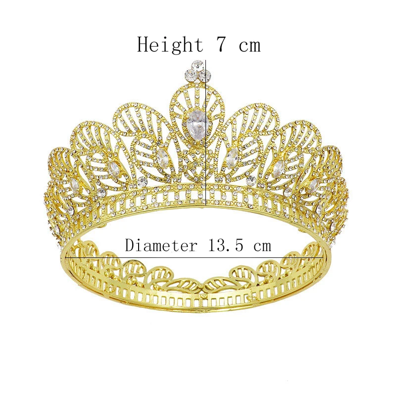Роскошные золотые прозрачные циркониевые Свадебные короны, круглые Свадебные короны и диадемы, головной убор невесты, голова королевы, ювелирные изделия для торжеств, украшения для волос