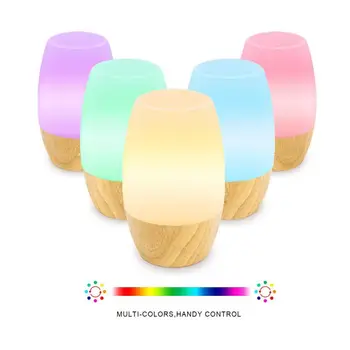 

Oval Cylindrical LED Night Light Colorful Warm White Wooden Desktop Remote Control Desk Lamp