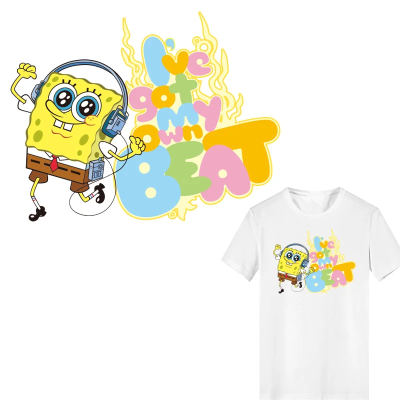 

Cartoon Anime Patch Iron on Transfer SpongeBob Patches for Kids Clothing Applique Ironing Vinyl Stickers Stripes on Clothes