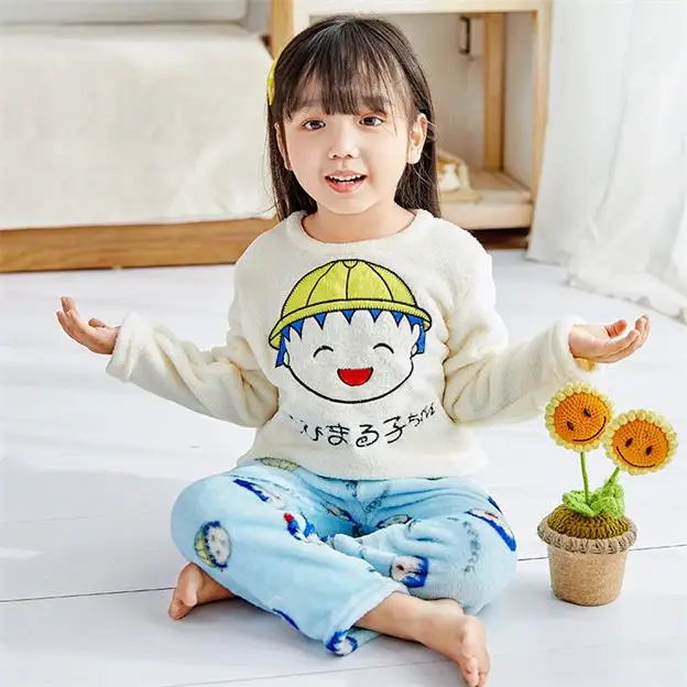 Зимние Детские пижамные комплекты теплая фланелевая одежда для сна для девочек детский Пижамный костюм из кораллового флиса с рисунком Милая Пижама для мальчиков, комплект WE54 - Цвет: color at picture