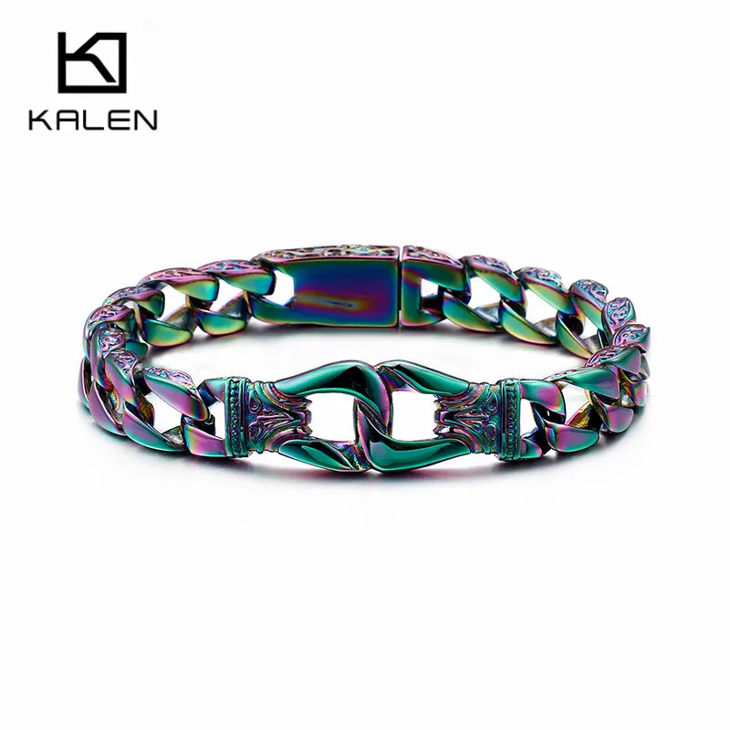 Наручники, очаровательные браслеты для мужчин, рок, нержавеющая сталь, золото/серебро/черный/цветной, 12 мм ширина, ручная цепочка, байкерские ювелирные изделия