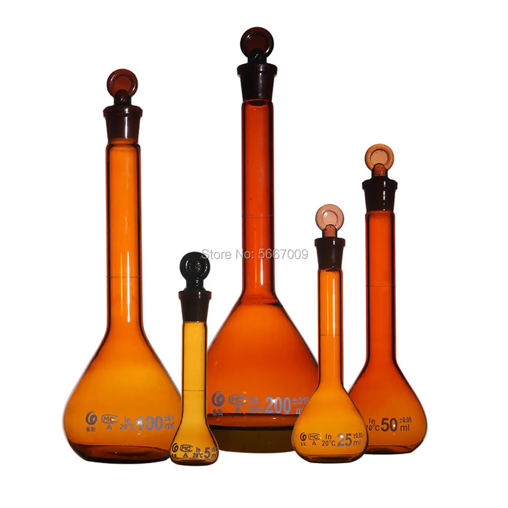 5ml to 1000ml Lab Brown Glass Volumetric Flask the Long Neck