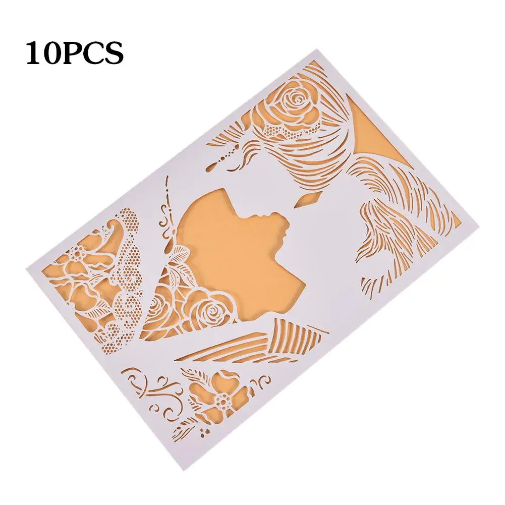  10PCS Wedding Invitations Cards European Style Glitter Invitations Laser Cut Festive Greeting Cards - 4.0005E+12