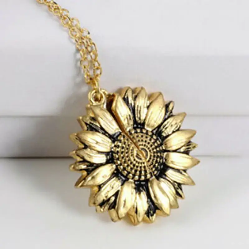 

Women Fashion Gold Necklace Custom You are my sunshine Open Locket Sunflower Pendant Necklace 3 Color