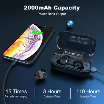 

For iPhone Samsang wireless earphones Bluetooth 5.0 Mini Earphone 2000mAh Charging Box Waterproof Headset Wireless Earphones