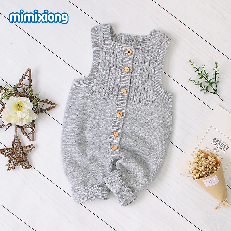 Comprar Mamelucos de Bebé Ropa de otoño sin mangas para niñas recién nacidas trajes de punto sólido niños monos suave niños pequeños monos