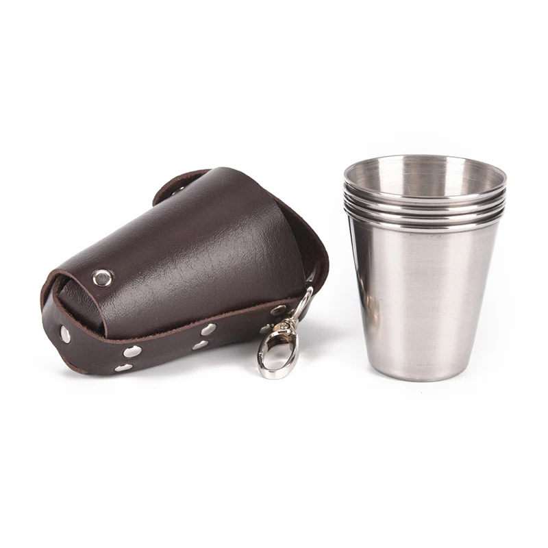 1 Set of 4 Stainless Steel Cover Mug Camping Cup Drinking Coffee Tea Beer With Case Ideal for Holiday | Спорт и развлечения