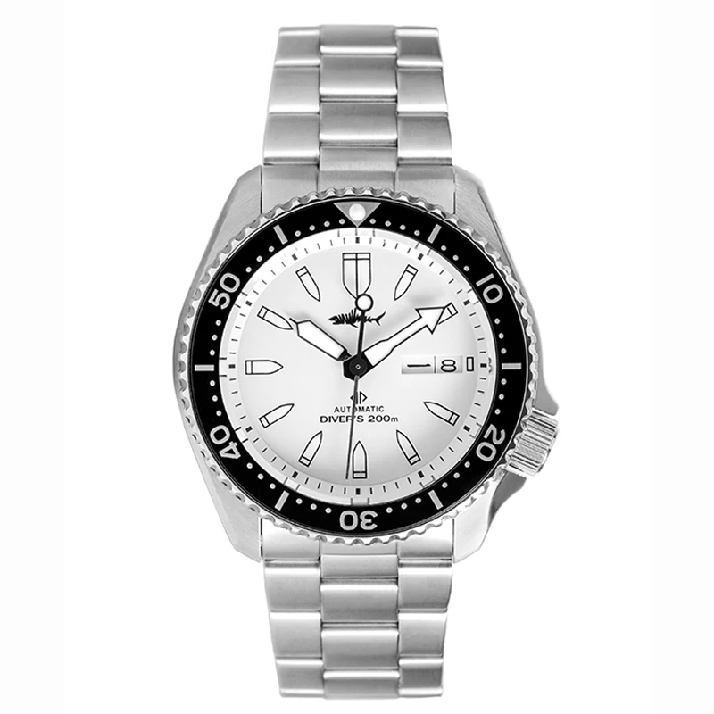 Мужские Водонепроницаемые механические часы для дайвинга Shark White dial Sapphire Crystal 200M