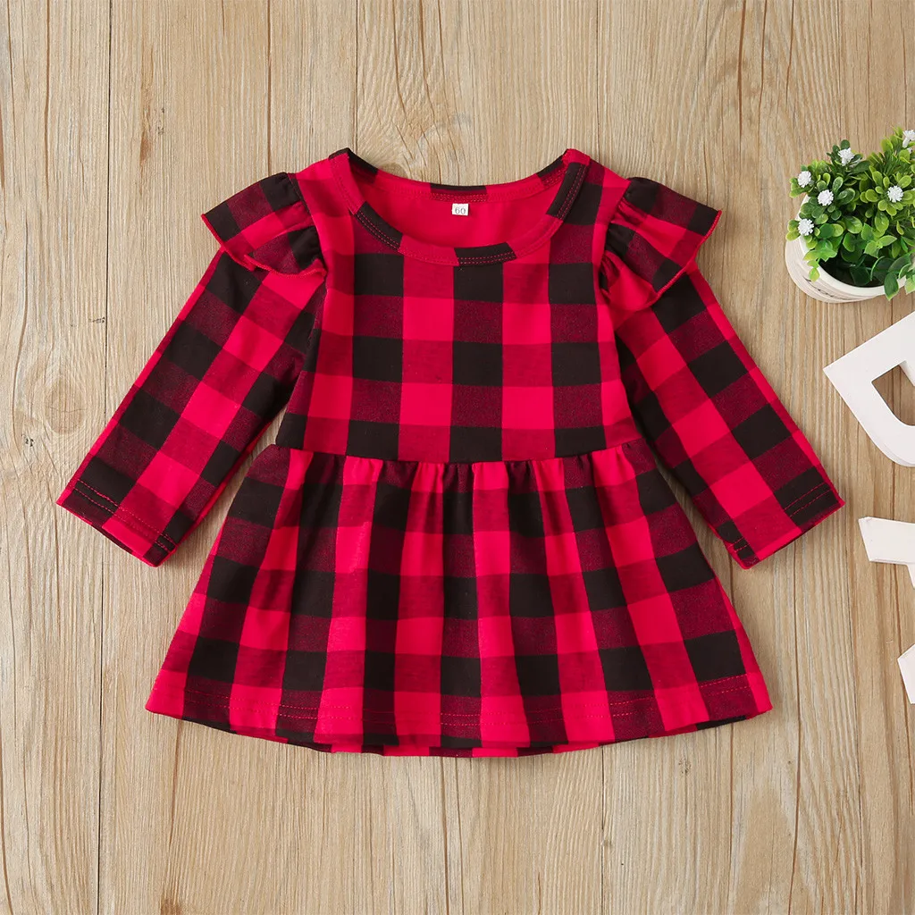 Платье для новорожденных и маленьких девочек; клетчатое праздничное платье принцессы с оборками; одежда для детей; хлопковые мягкие мини-платья для девочек; Мода года
