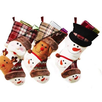 

3Pcs Santa Snowman Reindeer Xmas Fireplace Hanging Stockings Decoration Stockings Christmas Decoration