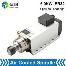 

6.0kw ER32 Air-Cooled Spindle Motor 220v/380v Square Spindle Ceramic Ball Bearing With Mounting Flange For CNC Router Engraving