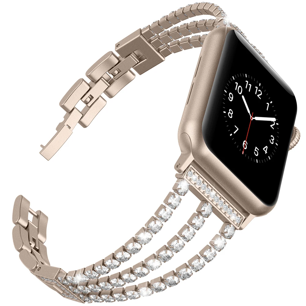 Champagne Бриллиантовый ремешок для Apple Watch, ремешок 40 мм, 44 мм, ювелирный браслет из нержавеющей стали для женщин, для iWatch, серия 5, 4, 3, 2, 1, 38 мм, 42 мм - Цвет ремешка: Champagne