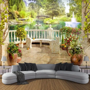 

Custom Photo Wallpaper Murals 3D Space Balcony Garden Landscape Wall Painting Living Room Dining Room Bedroom Waterproof Mural
