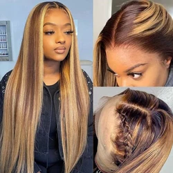 Highlight Wig Human Hair Straight Lace Front Wig Ombre Human Hair Wigs Long Headband Wig Human Hair With Elastic Band Pre pluck