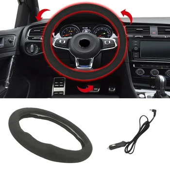 

LEEPEE 38cm Car Steering Wheel Cover Car-styling Car Lighter Plug Heated 12V Heating Electric Steering Covers Soft Winter Warm