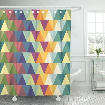 

Blue Abstract Triangle Pattern Colorful 1950S 1960S Black Book Shower Curtain Waterproof Polyester Fabric 60 x 72 Inches