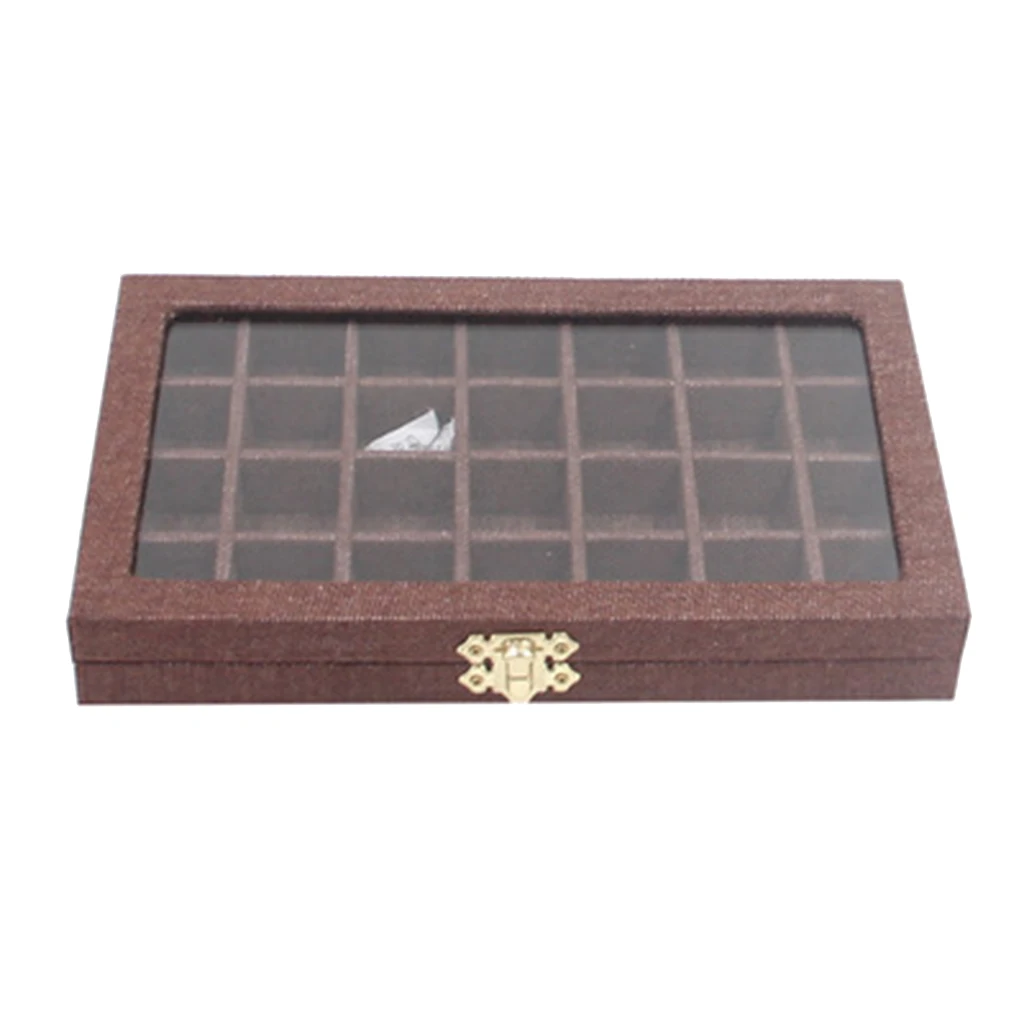 Colorful 28 Grids Clear Jewelry Tray Showcase Display Storage Linen Cases