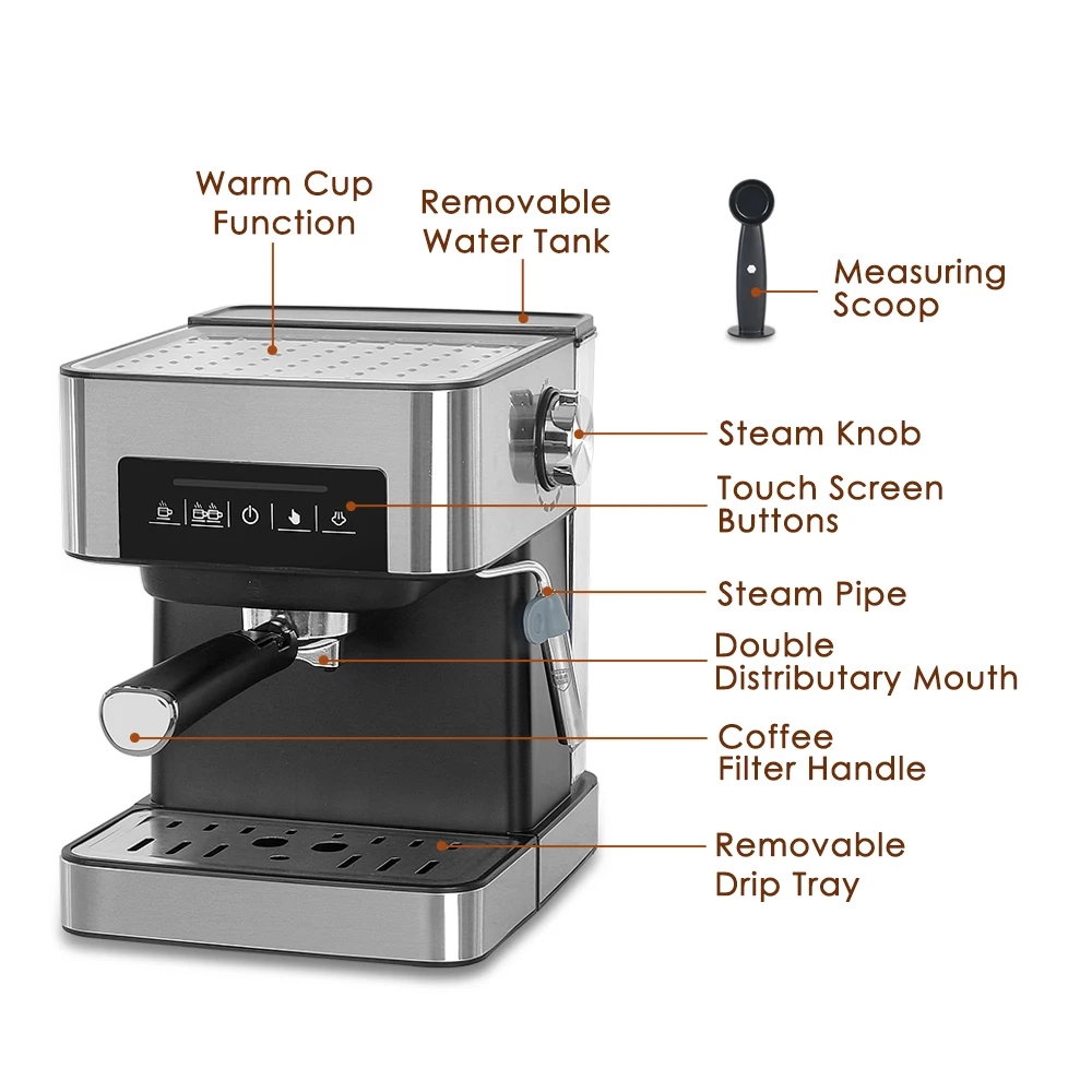 Home Use 20BAR Italy Coffee Machine Semiautomatic Intelligent Concentrate Steam Milk Froth One Express Makers With Cappuccino 5