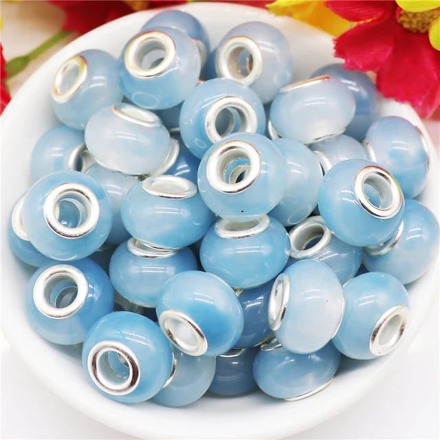 10Pcs New Marble Color Patterns Round Loose European Large Hole Spacer Beads  Murano Charm Fit Women Bracelet DIY Jewelry Making