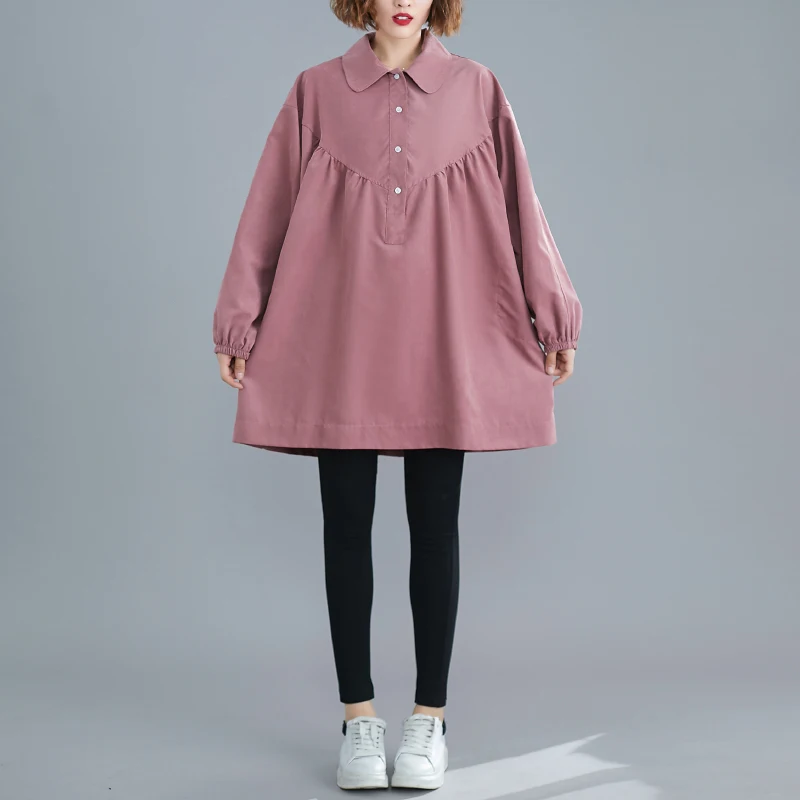 Большие размеры 4XL осенние женские модные элегантные однотонные Топы женские плюс большие с длинным рукавом Свободные драпированные блузки рубашки