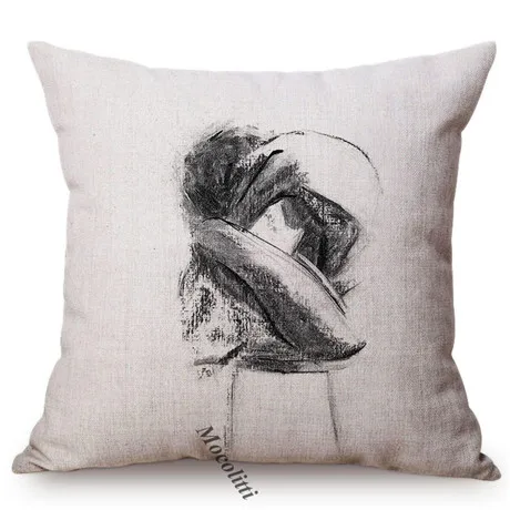 Black and White Sexy Woman Sketch Painting Art Decorative Throw Pillow Case Senior Restaurant Museum Gallery Sofa Cushion Cover M080-7