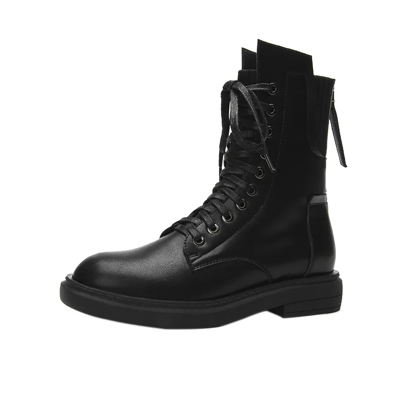 Модные ботинки Martens армейские на шнуровке с круглым носком женские плоской