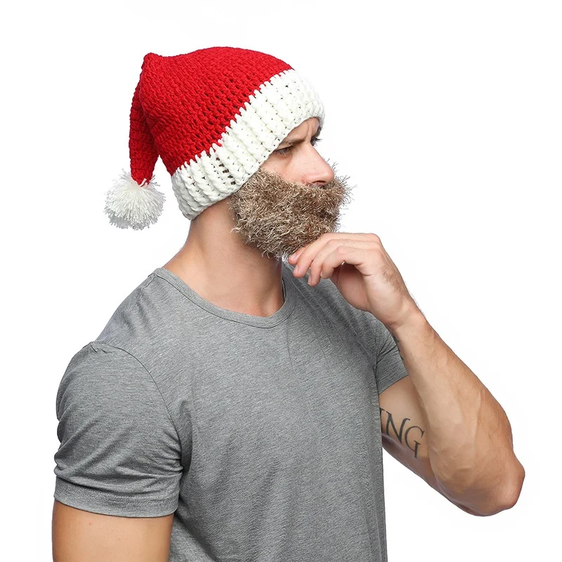 1 шт. ворсистая популярная Шапка-бини, зимняя забавная вязаная шапка и поддельная борода, маска, смешная вязаная шапка с поддельной бородой