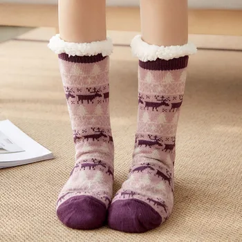 

2020 Winter Women Christmas Socks Warm Fleece Lined Knitted Anti-Slip Slipper Lounging Thermal Stockings Cute Christmas Gifts