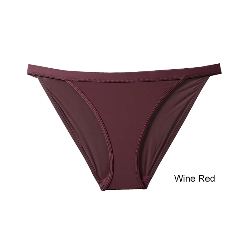 Шелковистое сексуальное нижнее белье с низкой талией, женские бикини, удобные трусики, дышащие женские трусы, открытое нижнее белье из мягкой ткани - Цвет: Wine Red